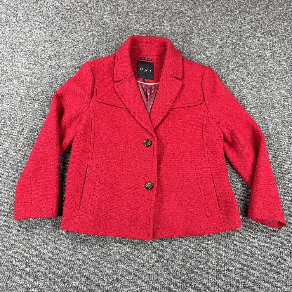 Talbots Jacket Womens 14 Petite Red Wool Blend Lined Button‎ Front Peacoat
